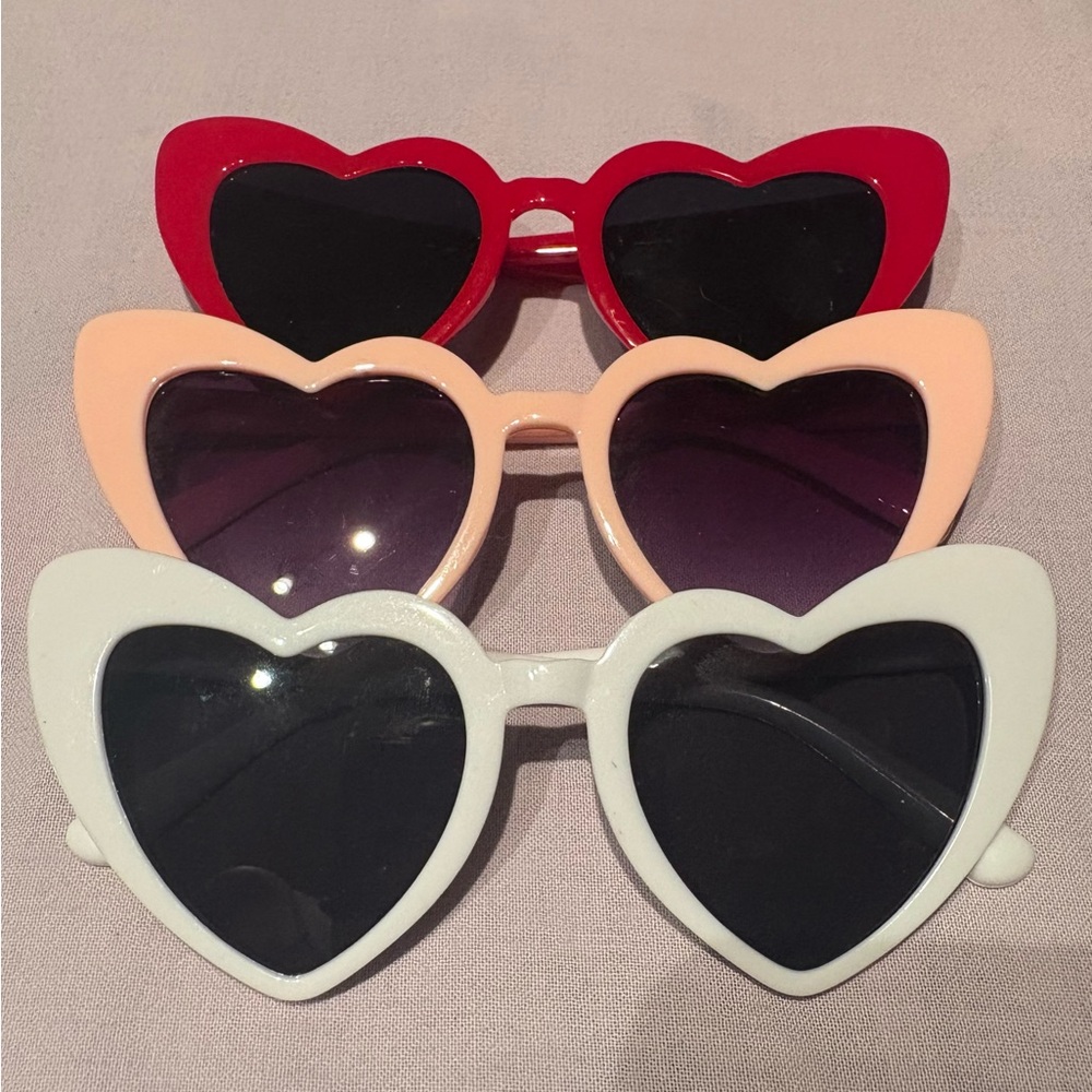 Heart Shaped Sunglasses in Red, Peach, White